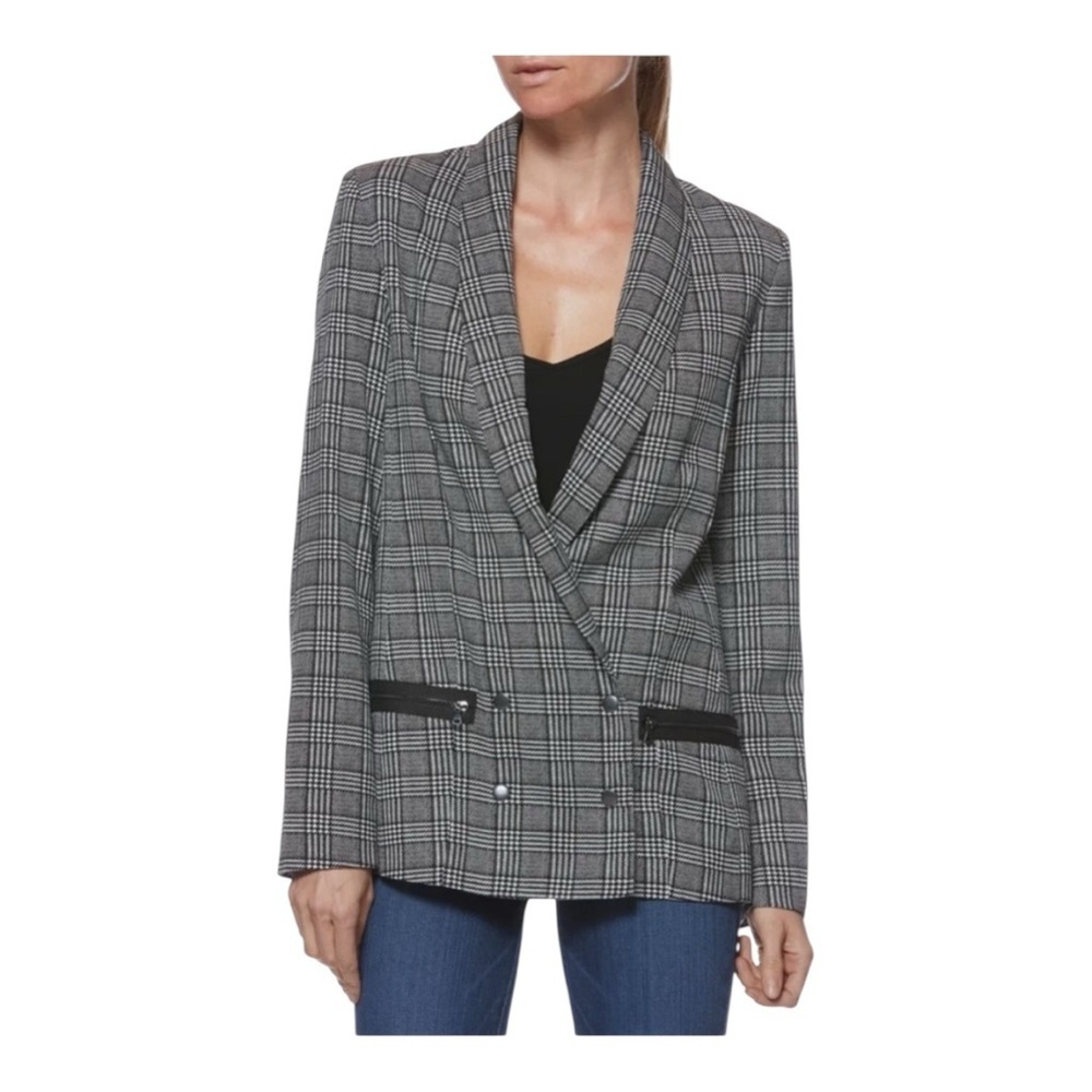 PAIGE Karissa Houndstooth Black and White Plaid Blazer